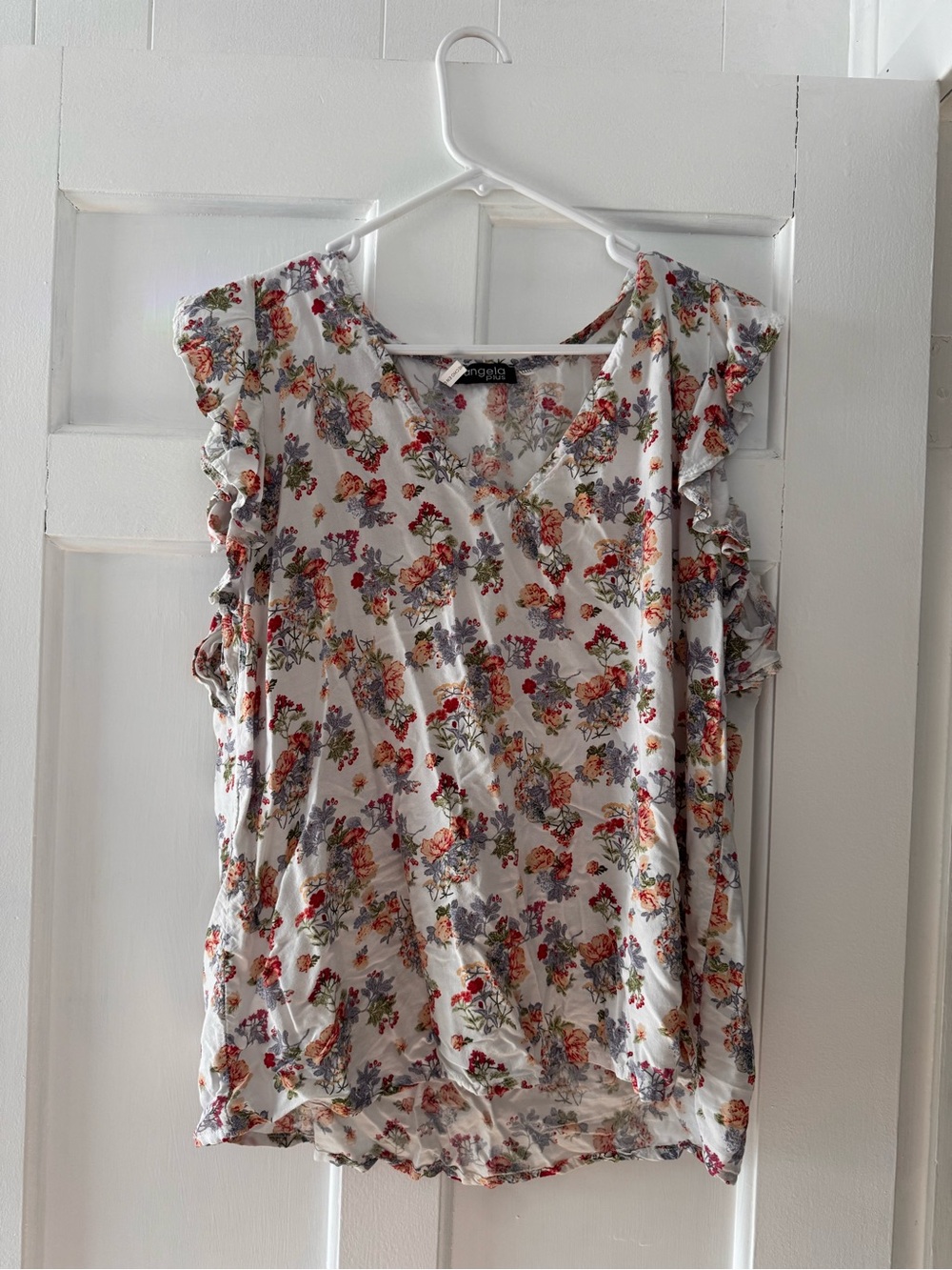 Angelina White Floral Ruffle Sleeve V-Neck Top